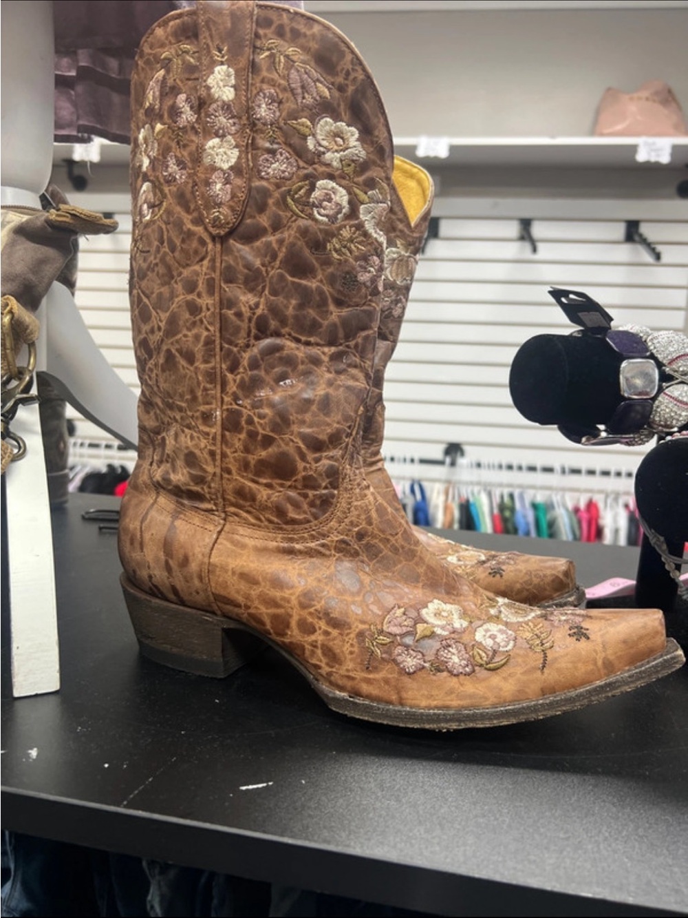Women's Brown Embroidered Western Heeled Boots